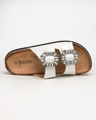 Bílé dámské pantofle se sponami Oterina - Obuv