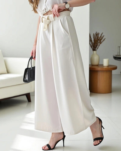 Royalfashion Široké dámské kalhoty s páskem