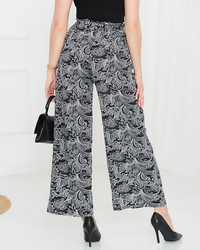 Černé dámské látkové kalhoty s potiskem- Oblečení