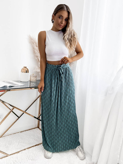 Tyrkysová dámská plisovaná maxi sukně se vzory - Oblečení