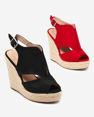 Červené eko semišové dámské sandály na klínku Devof - Footwear