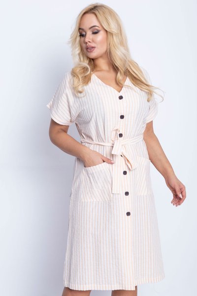 PLUS SIZE béžové pruhované šaty - Šaty 1