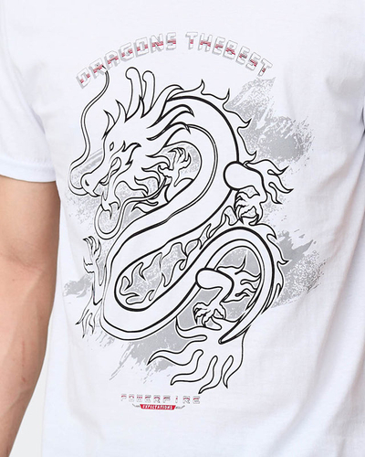 Pánské bílé bavlněné tričko s potiskem - Oblečení