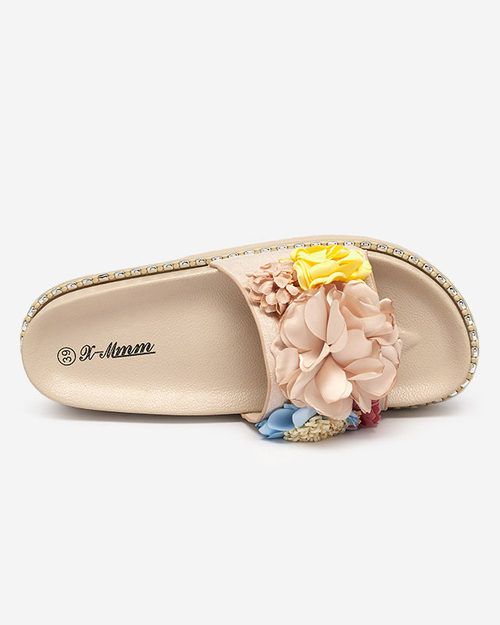 Жіночі тапочки з тканинними квітами бежевого кольору Kaffga - Взуття