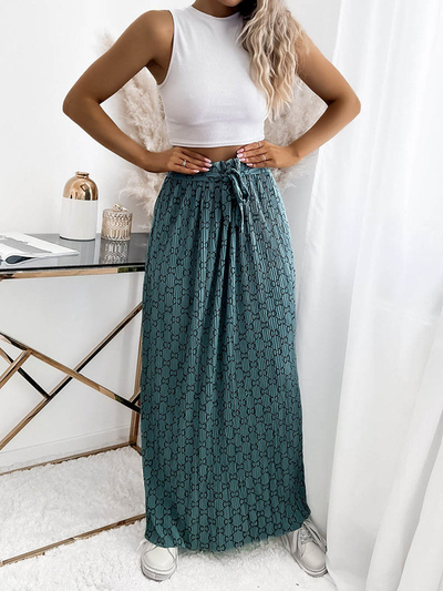 Tyrkysová dámská plisovaná maxi sukně se vzory - Oblečení