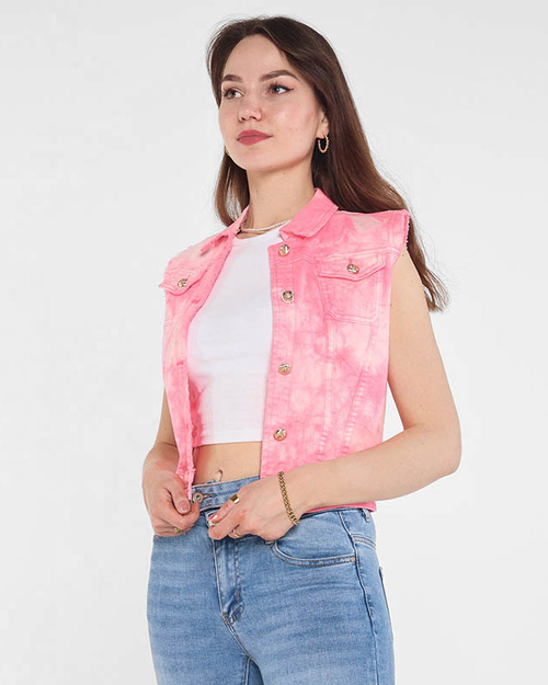Рожевий жіночий джинсовий жилет