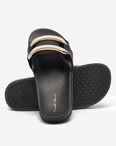 Чорні жіночі тапочки із золотим орнаментом Serina - Взуття