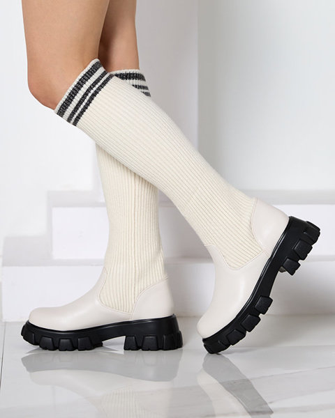 Dámské vysoké nazouvací boty v barvě ecru Alerpi- Obuv