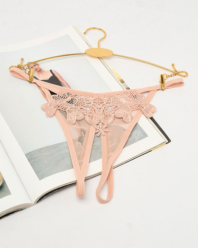 Royalfashion Krajkové dámské kalhotky tanga v béžové barvě
