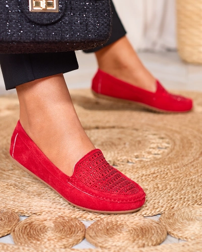 Червоні жіночі мокасини з цирконами Bretika - Взуття