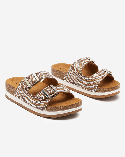 Коричневі жіночі шльопанці з фіанітами Laluda