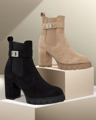 Dámské kotníkové černé boty Royalfashion s blokovým podpatkem Effo