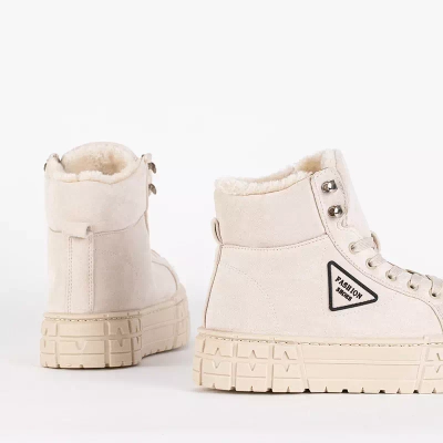 OUTLET Béžové dámské šněrovací kozačky na platformě Tessi - Obuv