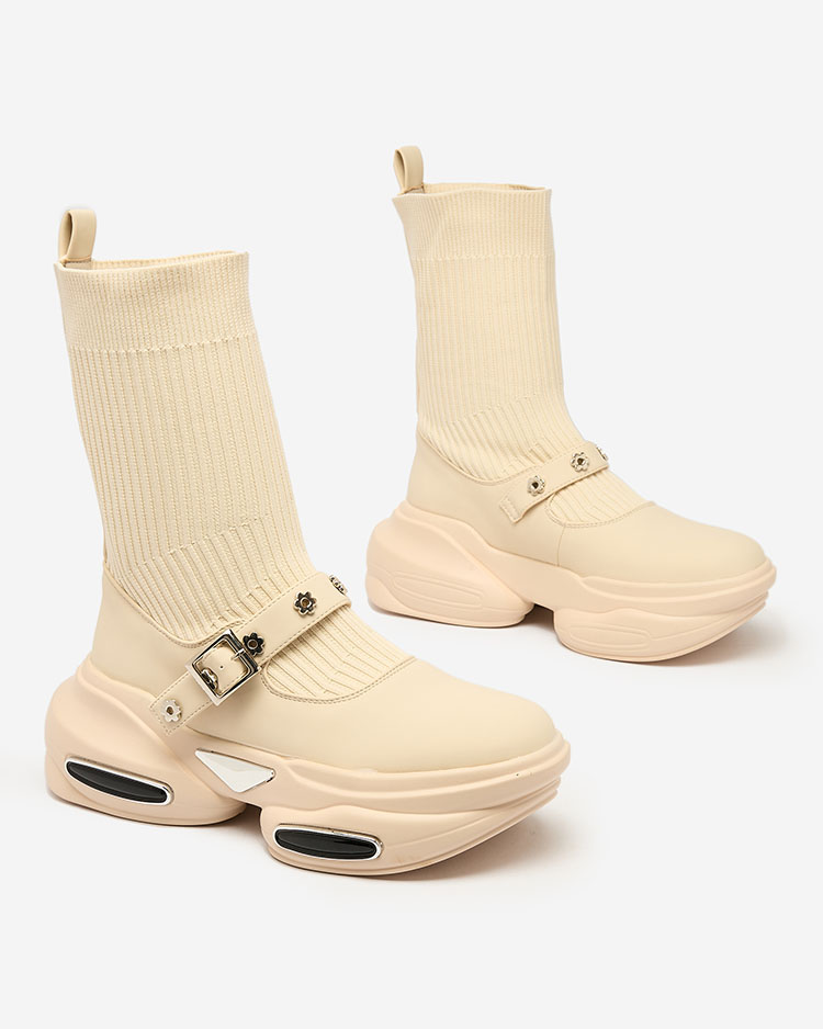 Royalfashion Dámské sportovní boty se svrškem a'la ponožka v béžové barvě Folden