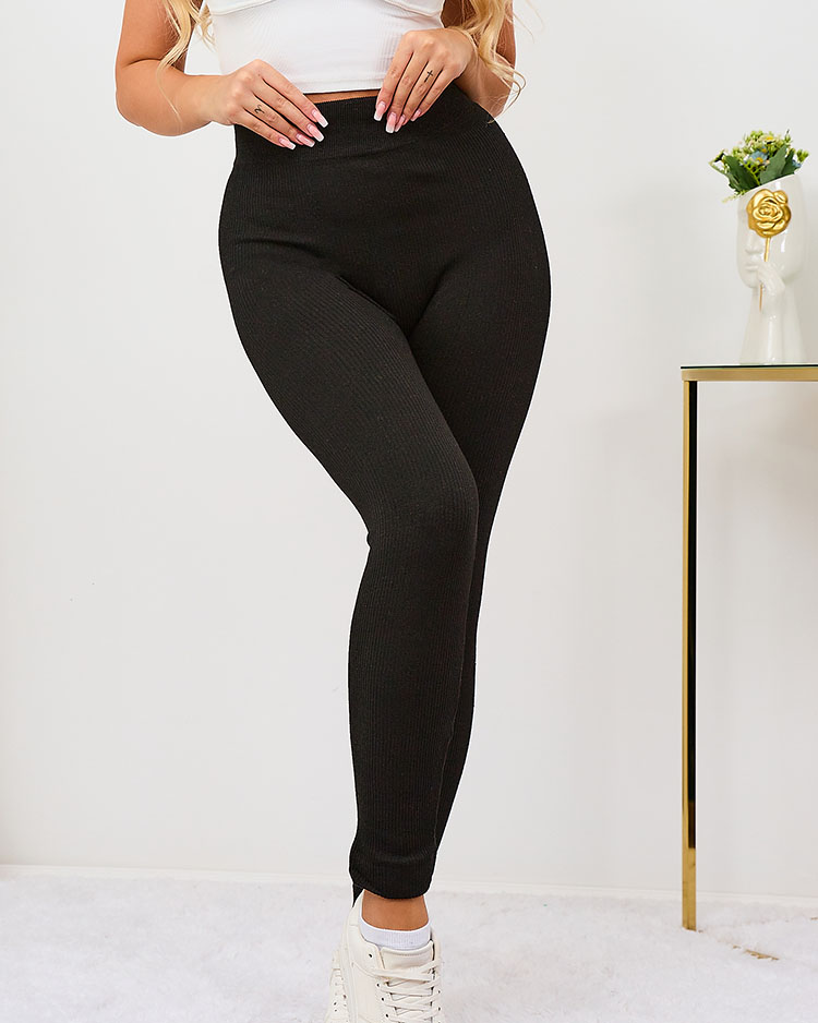 Royalfashion Zateplené černé dámské legíny PLUS SIZE