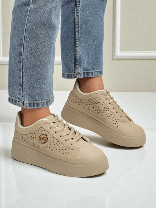 Жіночі снікерси платформа Callista Royalfashion ecru екологічна шкіра