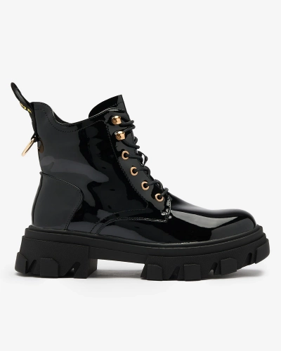 Royalfashion Černé lakované dámské zateplené boty Setogia