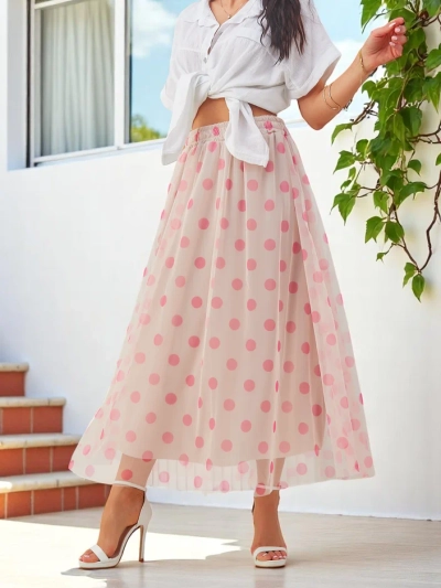 Royalfashion Жіноча мідискимка з віскози з тюлем у горошок