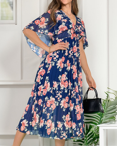 Royalfashion Dámské plisované květinové midi šaty