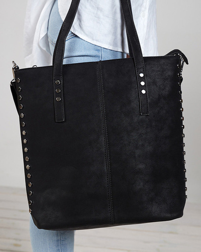 Dámská černá shopper kabelka s kamínky - Doplňky