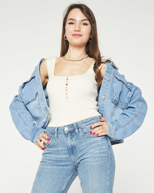 Бежевий топ з цирконами