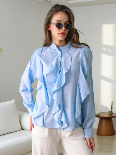 Royalfashion Бавовняна сорочка, прикрашена рюшами і на ґудзиках