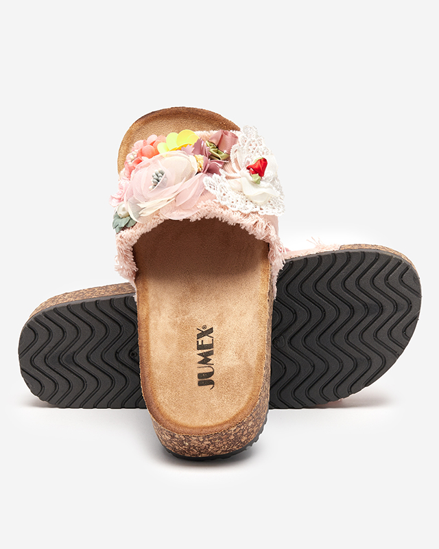 Dámské pantofle s látkovými květy v růžové Ososi- Footwear