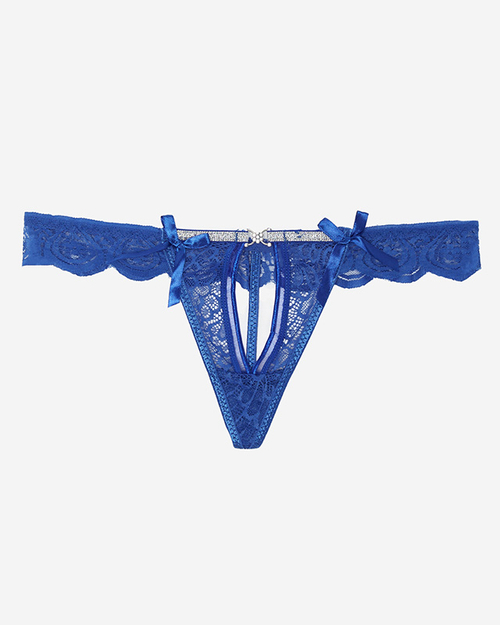 Жіночі темно-сині мереживні стринги з орнаментом - Білизна