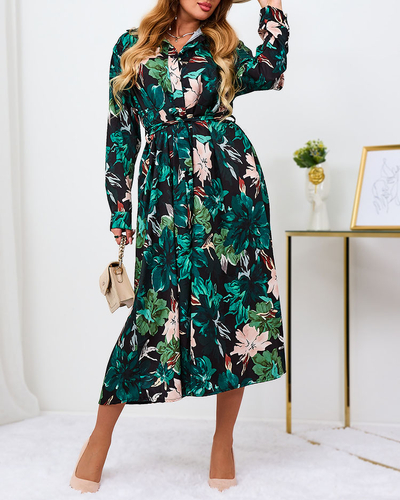 Royalfashion Černo-zelené vzorované dámské maxi šaty
