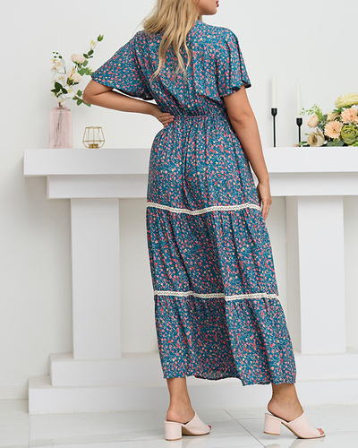 Жіноча синя довга квіткова літня сукня - Одяг