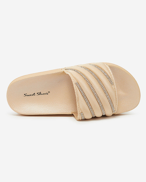 Бежеві жіночі тапочки з фіанітами Erikis - Взуття