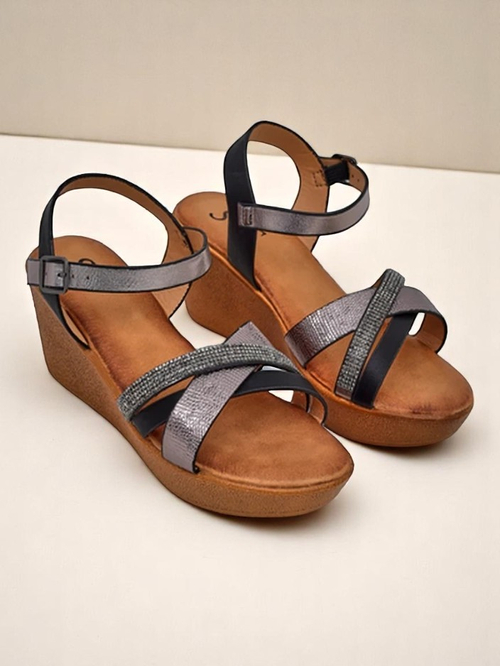 Royalfashion Жіночі wedges сандалі з стразами та блискітками Glittera