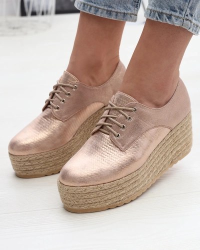 Růžovo-zlaté dámské polobotky na koturně Caidoo- Obuwie