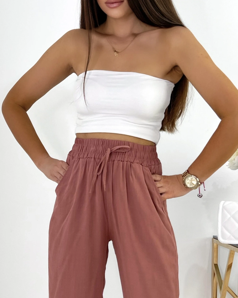 Royalfashion Hnědé dámské látkové šortky 3/4 délky