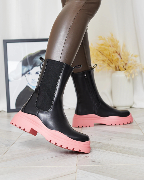 Royalfashion Жіночі високі чорні чоботи на рожевій підошві Beerus