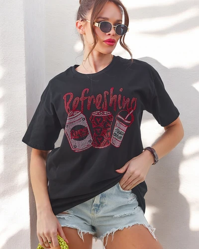 Royalfashion Dámské bavlněné tričko s potiskem z rhinestones