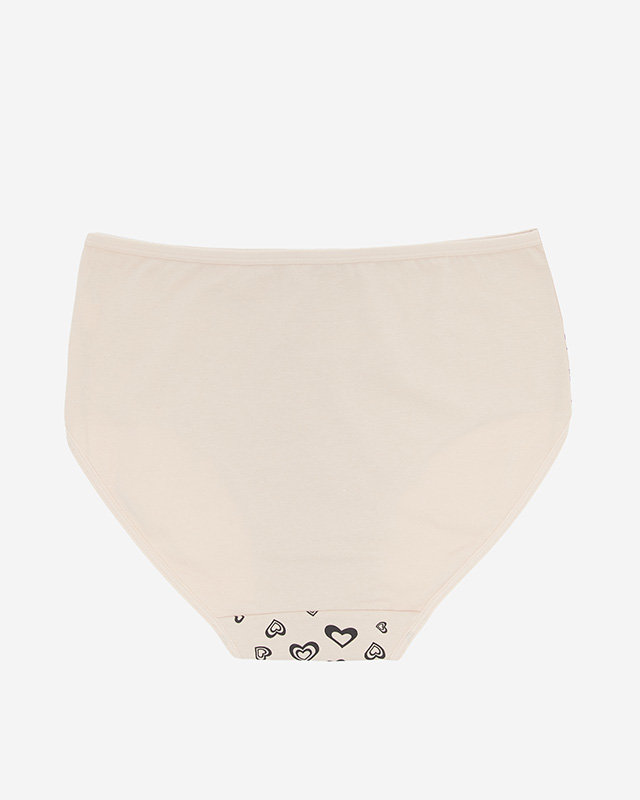 Béžové dámské bavlněné kalhotky se srdíčky PLUS SIZE - Spodní prádlo