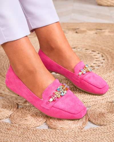 Неонові рожеві жіночі мокасини Royalfashion з кристалами Olkeri
