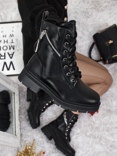 Dámské Kotníkové Boty Venus Černé Kožené Elegantní na Podzim