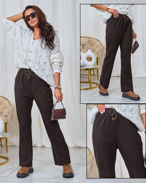 Жіночі штани з вельветової тканини Royalfashion темно-коричневого кольору