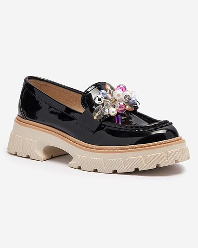 Чорні лаковані жіночі мокасини з орнаментом Leliab- Footwear