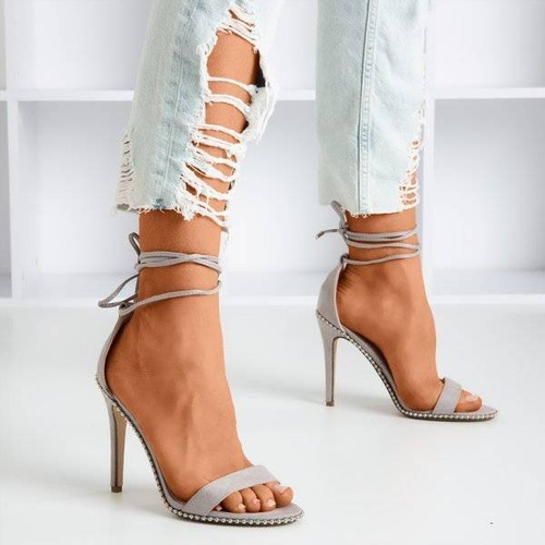 Босоніжки з сірим зав’язанням на високому каблуці Taya - Взуття 1