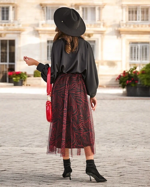 Роялфешн Візерункова жіноча міді-спідниця з тюлем