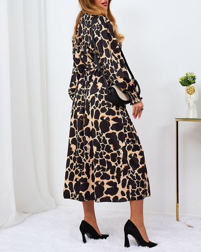 Royalfashion Béžové dámské maxi šaty s leopardím vzorem