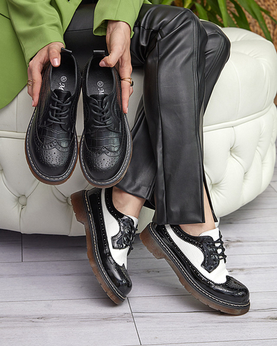 Жіночі чорно-білі лаковані туфлі на шнурівці Vyvana- Взуття