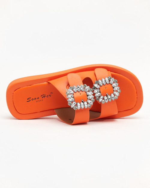 Помаранчеві жіночі шльопанці зі стразами Azazel