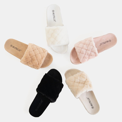 Білі жіночі шльопанці з декоративним хутром Kaspiania