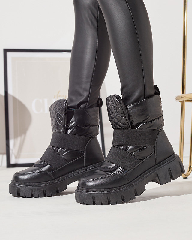 OUTLET Dámské kozačky a'la sněhule na ploché podrážce v černé barvě Ferory- Obuv