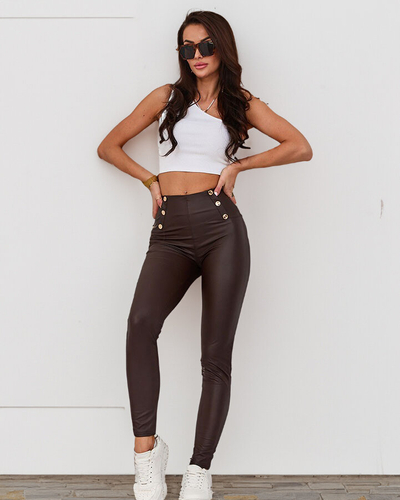 Royalfashion Темно-коричневі жіночі штани з золотими ґудзиками