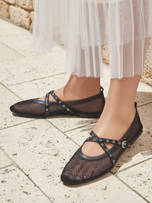 Балетки Royalfashion Arethusa Nero з сітки на плоскій підошві